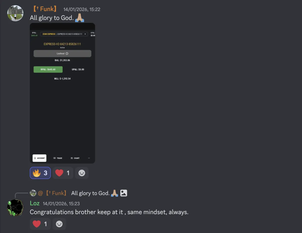Member showing a profitable funded express account