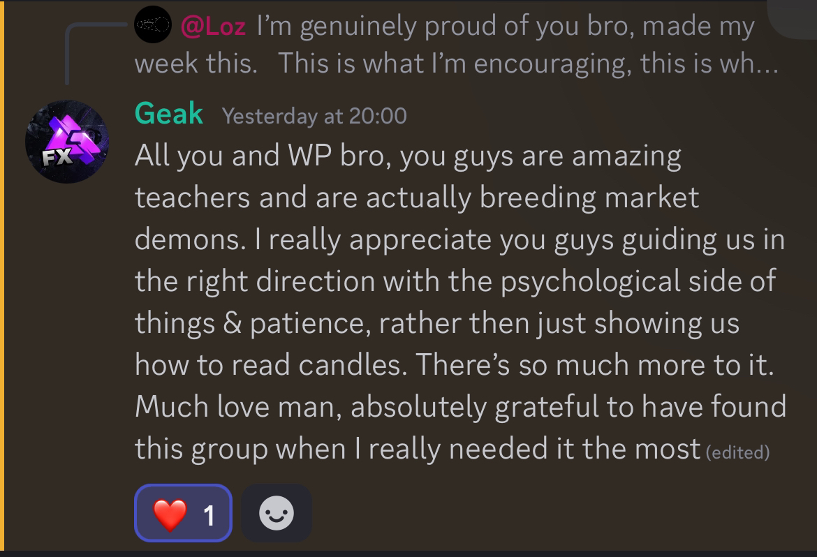 Member testimonial about trading psychology and patience coaching