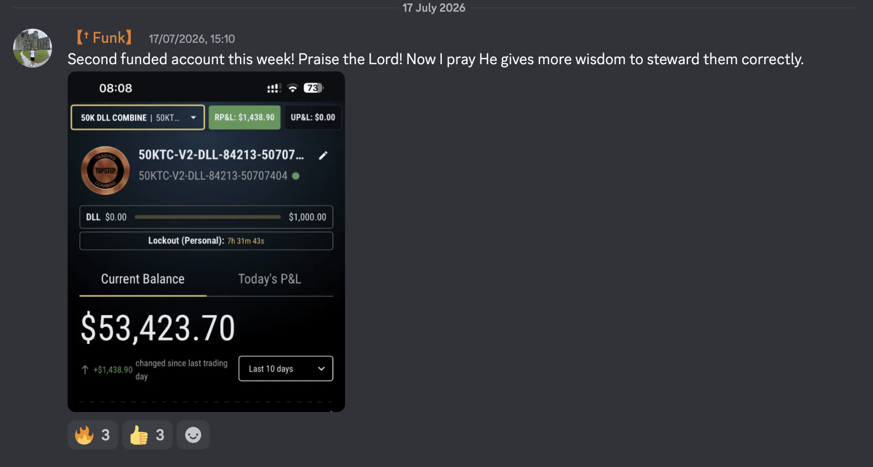 Member second funded account of the week with 53,423 USD balance