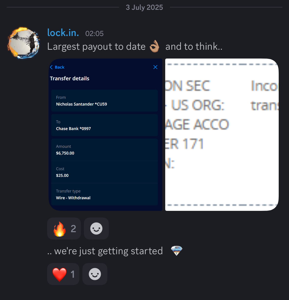 Member largest payout to date of 6,750 USD
