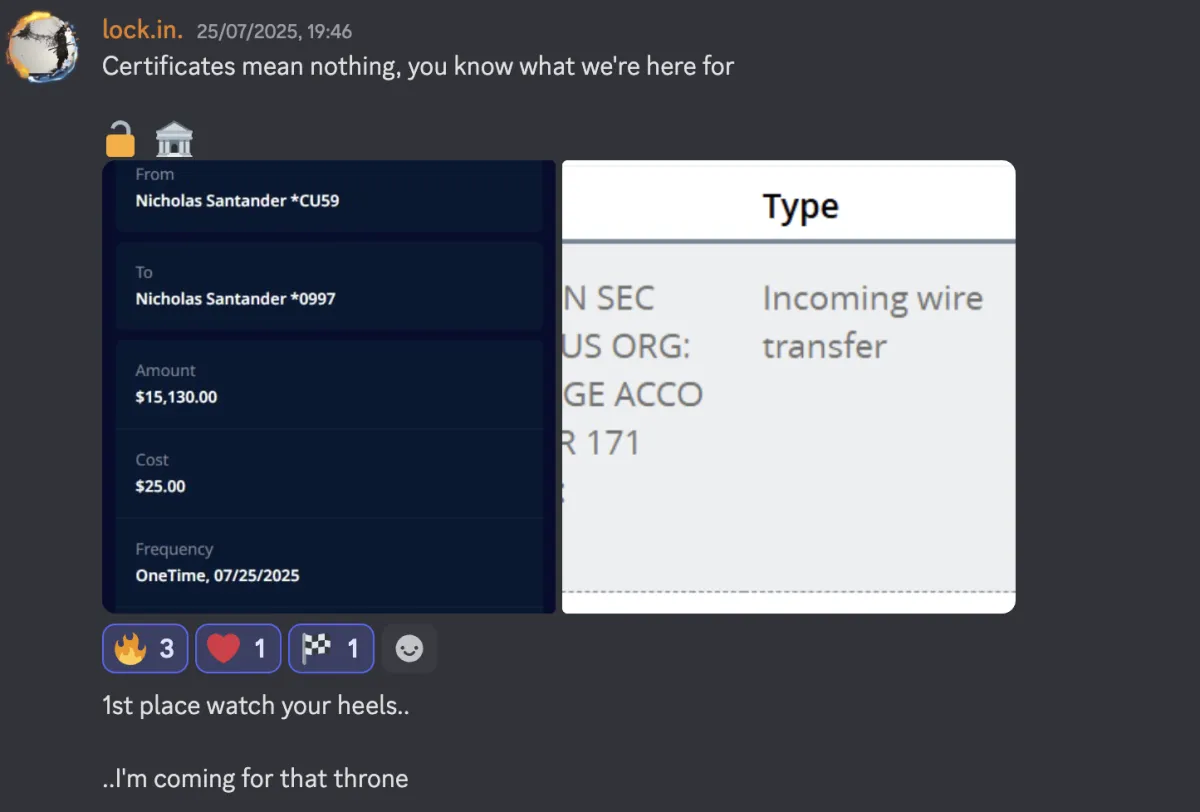 Member receiving a 15,130 USD incoming wire transfer