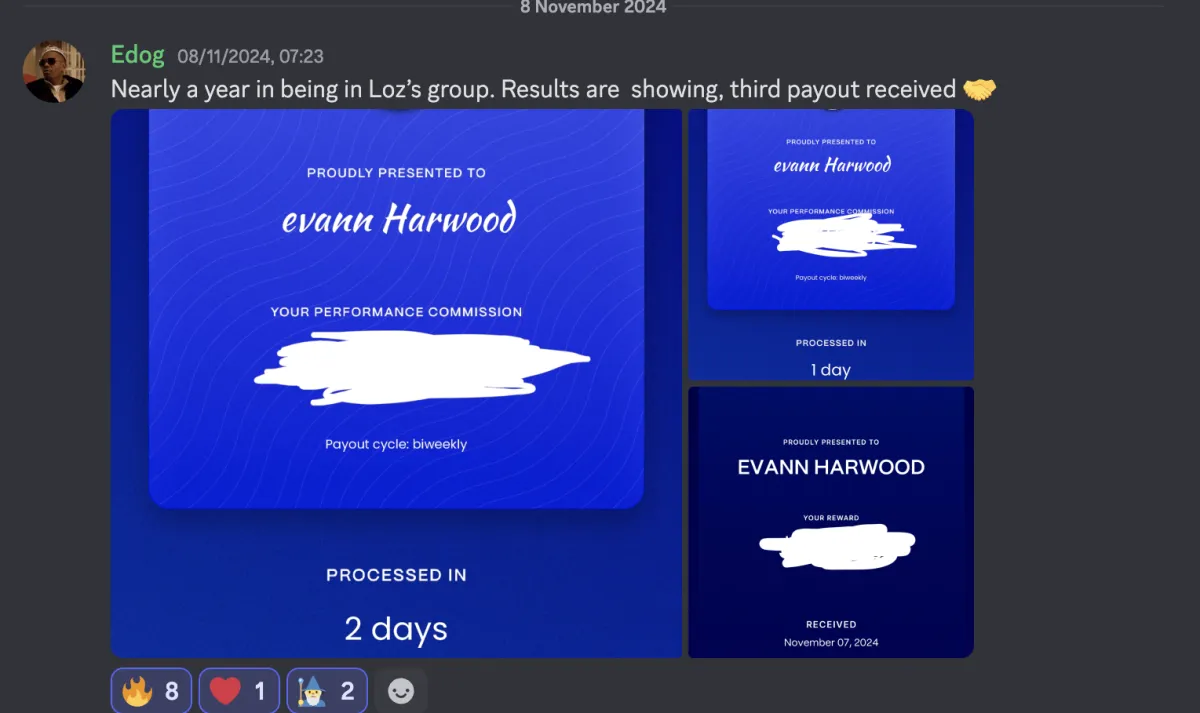Member receiving their third payout